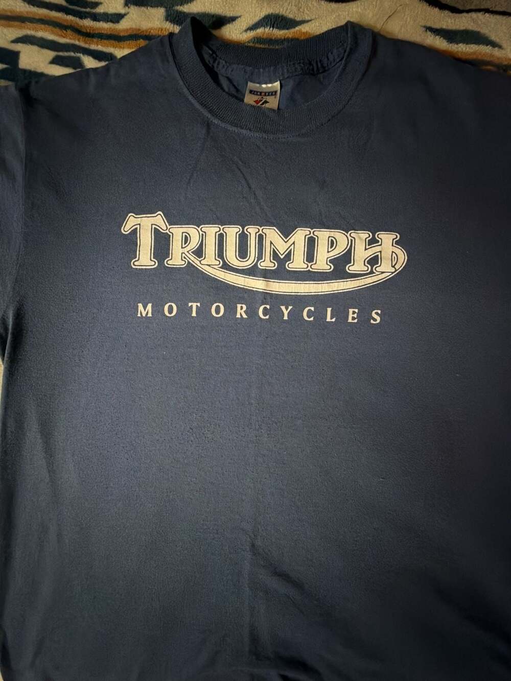 Jerzees Triumph Motorcycles T-Shirt Size L Blue Graphic Tee